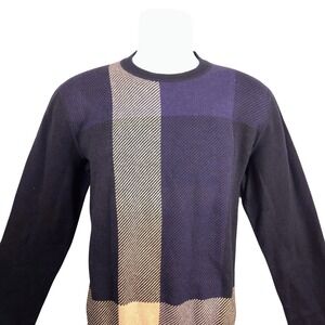 Rag & Bone Mens Plaid Crew Neck Long Sleeve Sweater‎ Cotton Cashmere S Navy Blue
